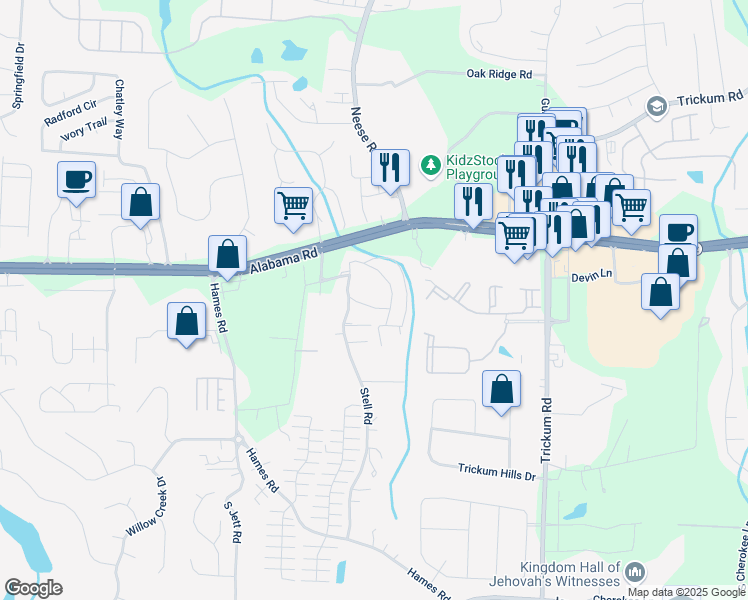 map of restaurants, bars, coffee shops, grocery stores, and more near 313 2nd Street in Woodstock