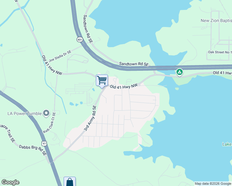 map of restaurants, bars, coffee shops, grocery stores, and more near 106 Florence Drive in Acworth