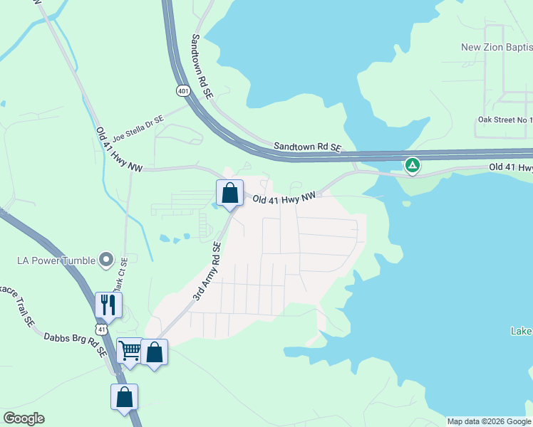 map of restaurants, bars, coffee shops, grocery stores, and more near 106 Florence Drive in Acworth