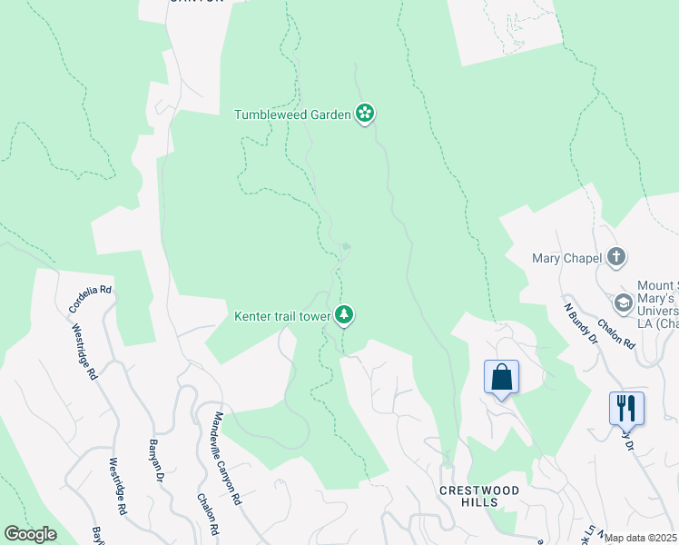 map of restaurants, bars, coffee shops, grocery stores, and more near 1500 North Kenter Avenue in Los Angeles