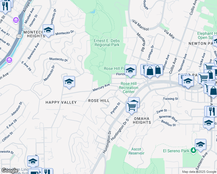 map of restaurants, bars, coffee shops, grocery stores, and more near 4315 Mercury Avenue in Los Angeles