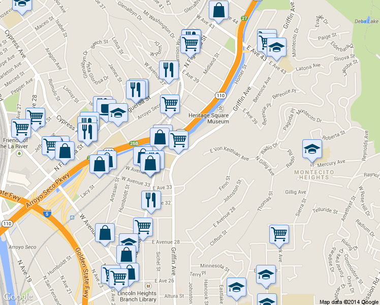 map of restaurants, bars, coffee shops, grocery stores, and more near 3537 Griffin Avenue in Los Angeles