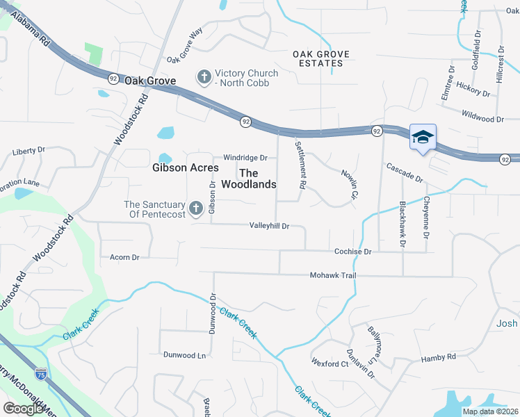 map of restaurants, bars, coffee shops, grocery stores, and more near 2633 Royal Oak Court in Acworth