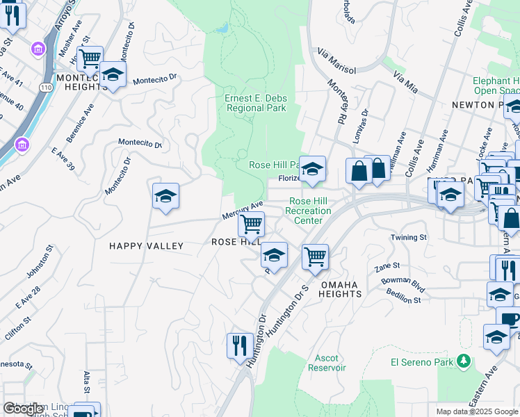 map of restaurants, bars, coffee shops, grocery stores, and more near 4315 Mercury Avenue in Los Angeles