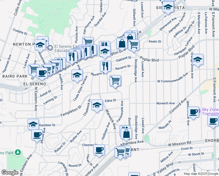 map of restaurants, bars, coffee shops, grocery stores, and more near 3416 Lifur Avenue in Los Angeles