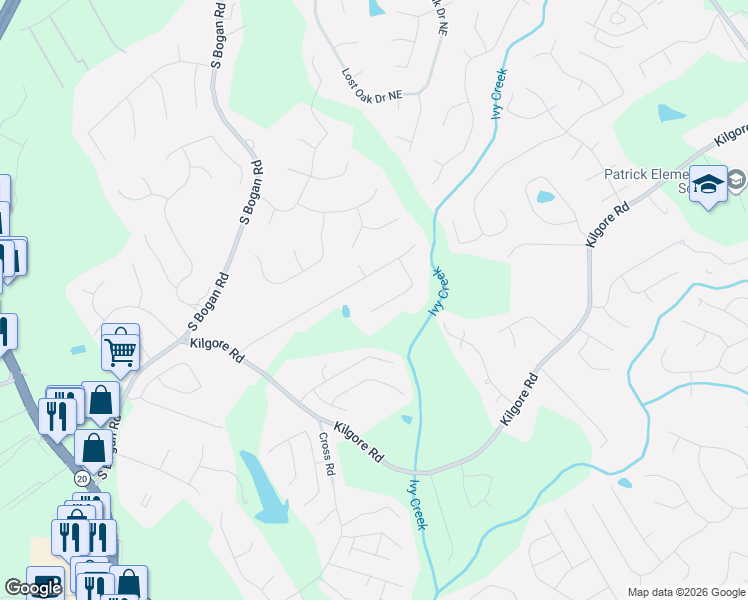 map of restaurants, bars, coffee shops, grocery stores, and more near 2323 Ivy Crest Drive in Buford
