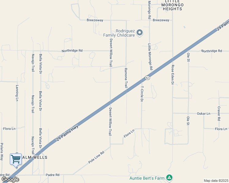 map of restaurants, bars, coffee shops, grocery stores, and more near Desert Willow Trail in San Bernardino County