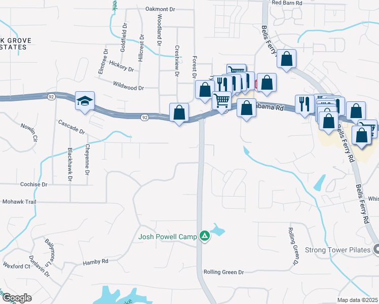 map of restaurants, bars, coffee shops, grocery stores, and more near 5475 Wade Green Road Northwest in Acworth