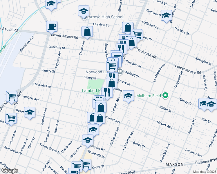 map of restaurants, bars, coffee shops, grocery stores, and more near 4506 Peck Road in El Monte