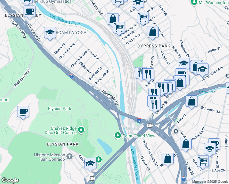 map of restaurants, bars, coffee shops, grocery stores, and more near 2123 Barclay Street in Los Angeles