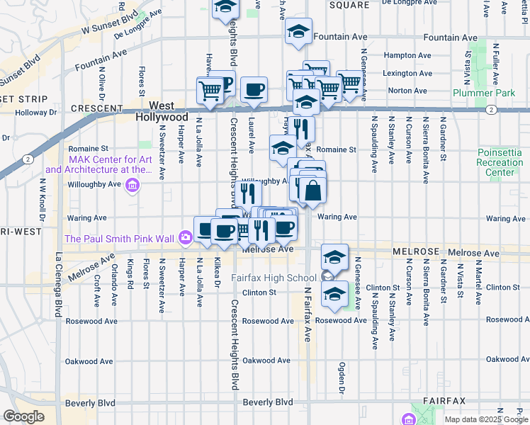 map of restaurants, bars, coffee shops, grocery stores, and more near 812 North Edinburgh Avenue in Los Angeles