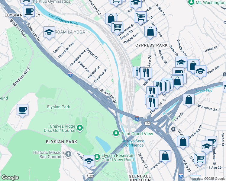 map of restaurants, bars, coffee shops, grocery stores, and more near 2123 Barclay Street in Los Angeles