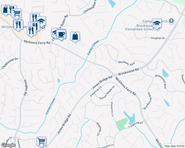 map of restaurants, bars, coffee shops, grocery stores, and more near 140 Ashewoode Downs Lane in Alpharetta