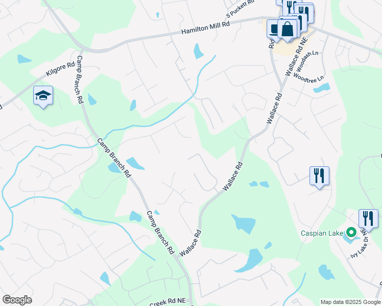 map of restaurants, bars, coffee shops, grocery stores, and more near 3248 Aberrone Place in Buford