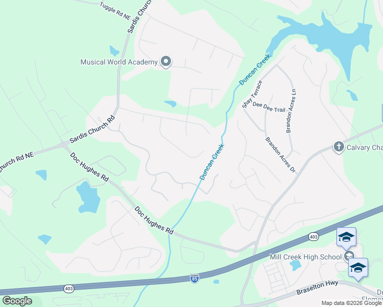 map of restaurants, bars, coffee shops, grocery stores, and more near 3366 Duncan Bridge Trail in Buford