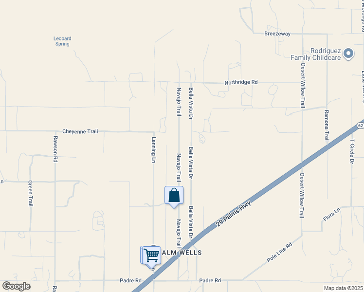 map of restaurants, bars, coffee shops, grocery stores, and more near 9163 Navajo Trail in Morongo Valley