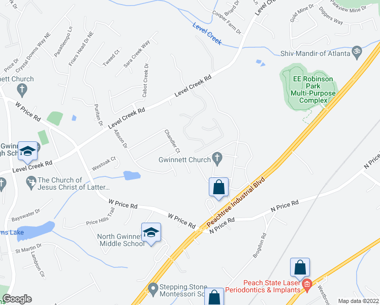 map of restaurants, bars, coffee shops, grocery stores, and more near 609 Glen Creek Way Northeast in Sugar Hill