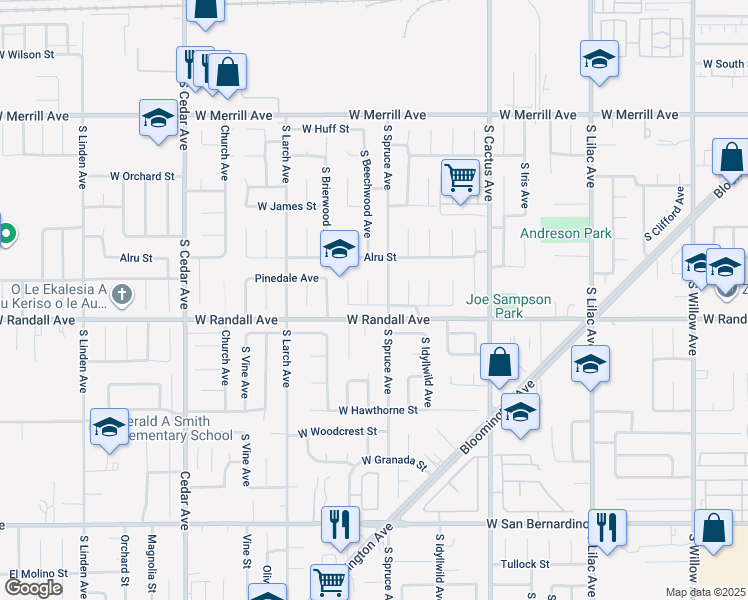 map of restaurants, bars, coffee shops, grocery stores, and more near 859 South Beechwood Avenue in Rialto