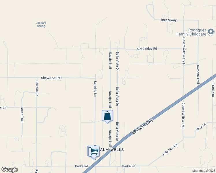 map of restaurants, bars, coffee shops, grocery stores, and more near 9154 Navajo Trail in Morongo Valley