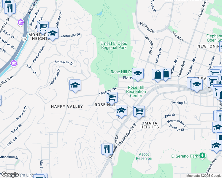 map of restaurants, bars, coffee shops, grocery stores, and more near 4315 Mercury Avenue in Los Angeles