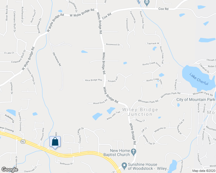map of restaurants, bars, coffee shops, grocery stores, and more near 202 Carrington Estates Court in Woodstock