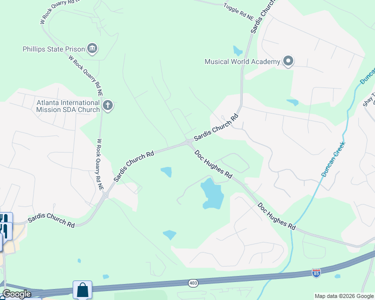 map of restaurants, bars, coffee shops, grocery stores, and more near 2582 Doc Hughes Road in Buford