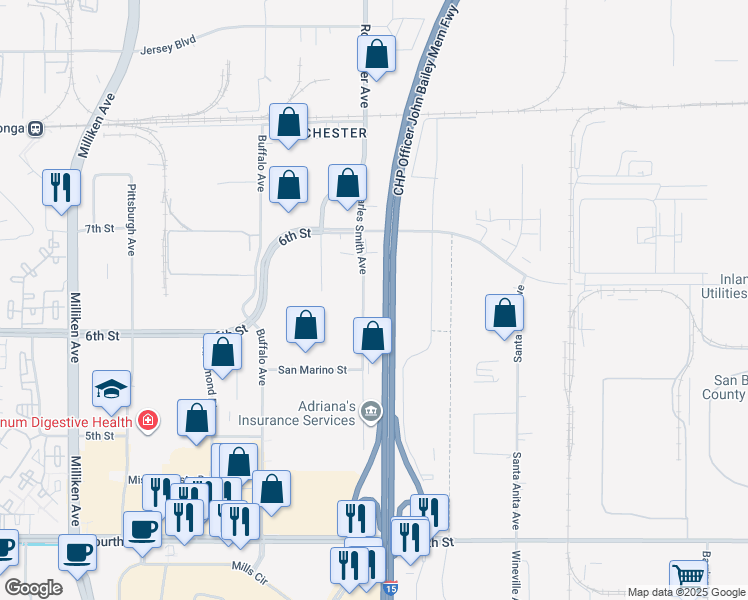 map of restaurants, bars, coffee shops, grocery stores, and more near 9233 Charles Smith Avenue in Rancho Cucamonga