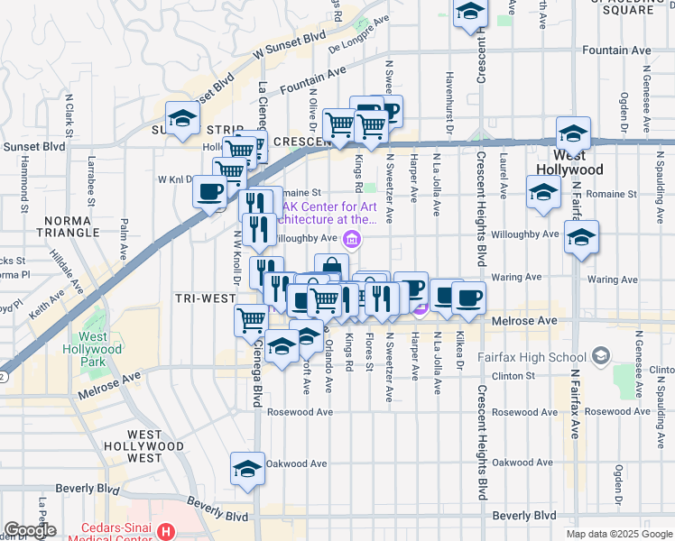 map of restaurants, bars, coffee shops, grocery stores, and more near 810 Orlando Avenue in Los Angeles