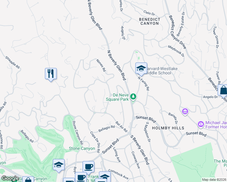 map of restaurants, bars, coffee shops, grocery stores, and more near 414 Saint Pierre Road in Los Angeles