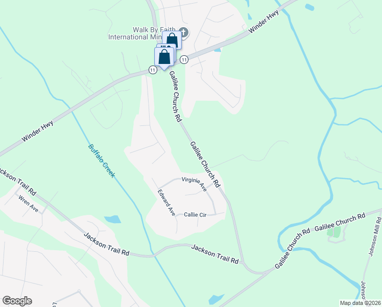 map of restaurants, bars, coffee shops, grocery stores, and more near 3299 Galilee Church Road in Jefferson