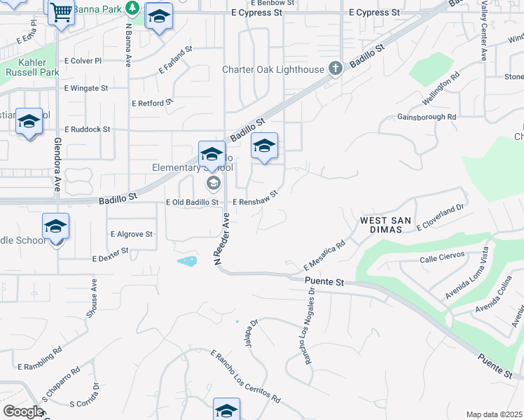 map of restaurants, bars, coffee shops, grocery stores, and more near 1391 Manchester Road in San Dimas
