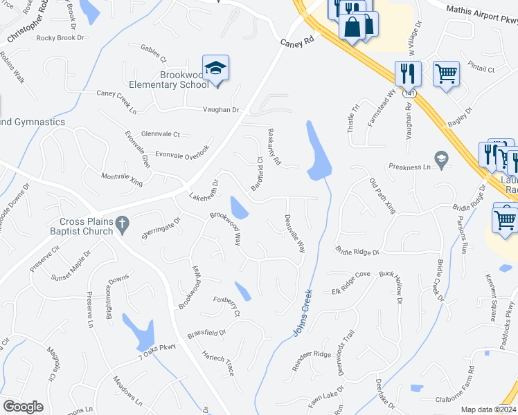 map of restaurants, bars, coffee shops, grocery stores, and more near 3550 Lakeheath Drive in Cumming