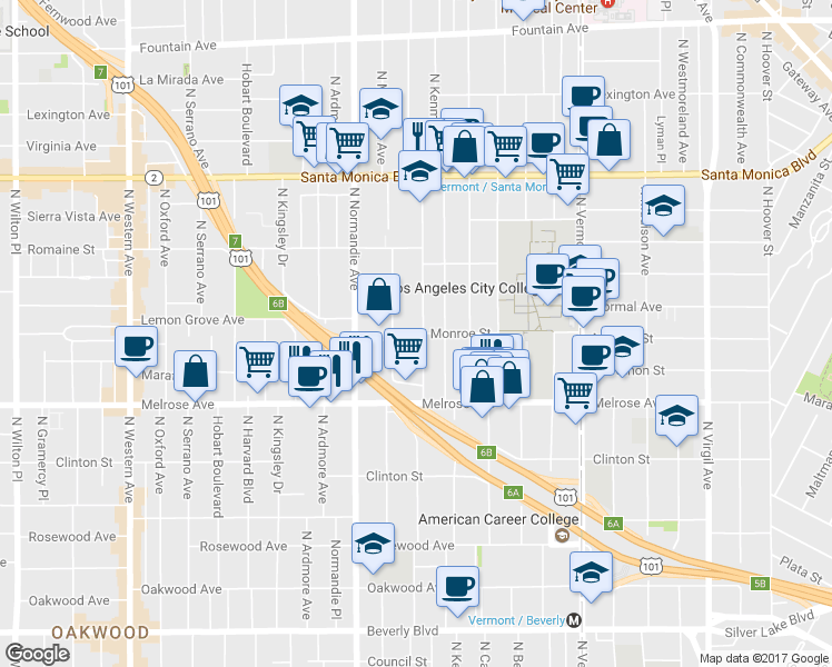 map of restaurants, bars, coffee shops, grocery stores, and more near 779 Alexandria Avenue in Los Angeles