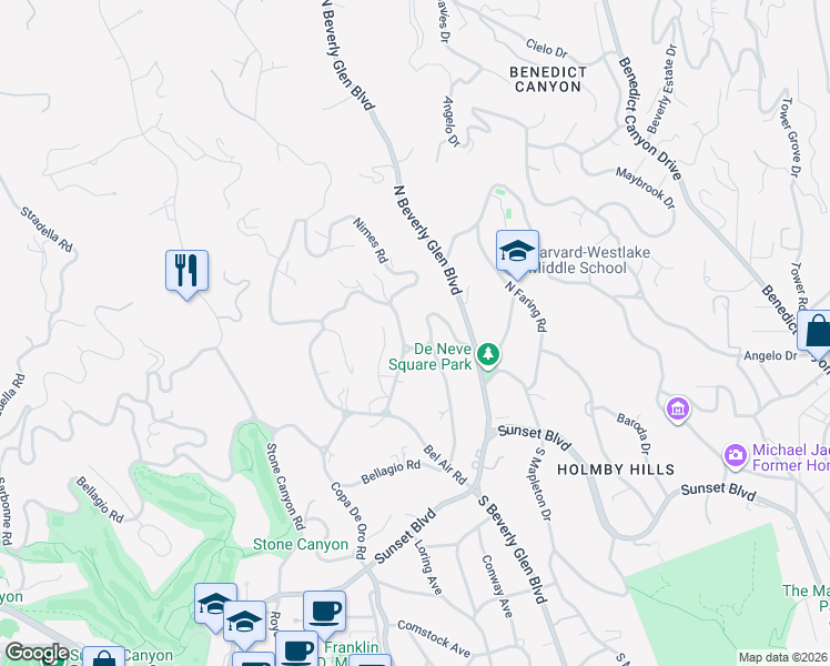 map of restaurants, bars, coffee shops, grocery stores, and more near 414 Saint Pierre Road in Los Angeles