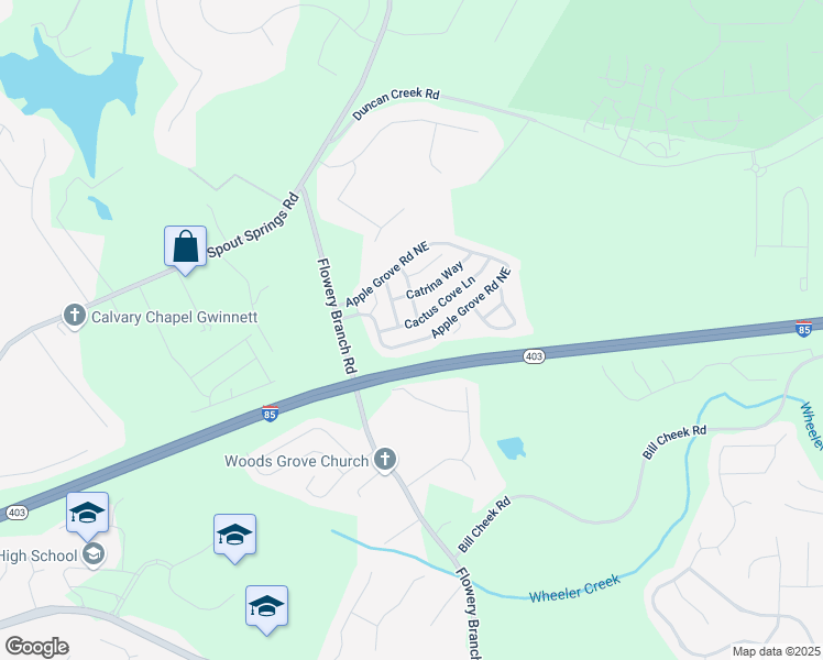 map of restaurants, bars, coffee shops, grocery stores, and more near 5125 Cactus Cove Lane in Buford