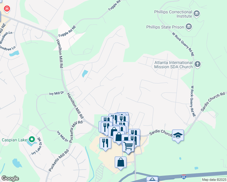 map of restaurants, bars, coffee shops, grocery stores, and more near 3519 Cast Palm Drive in Buford