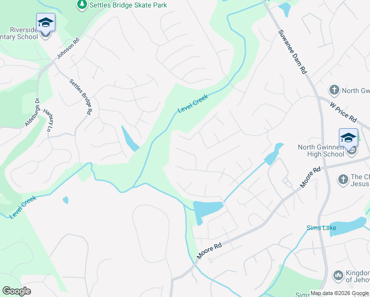 map of restaurants, bars, coffee shops, grocery stores, and more near 5071 Tottenham Court Northwest in Suwanee