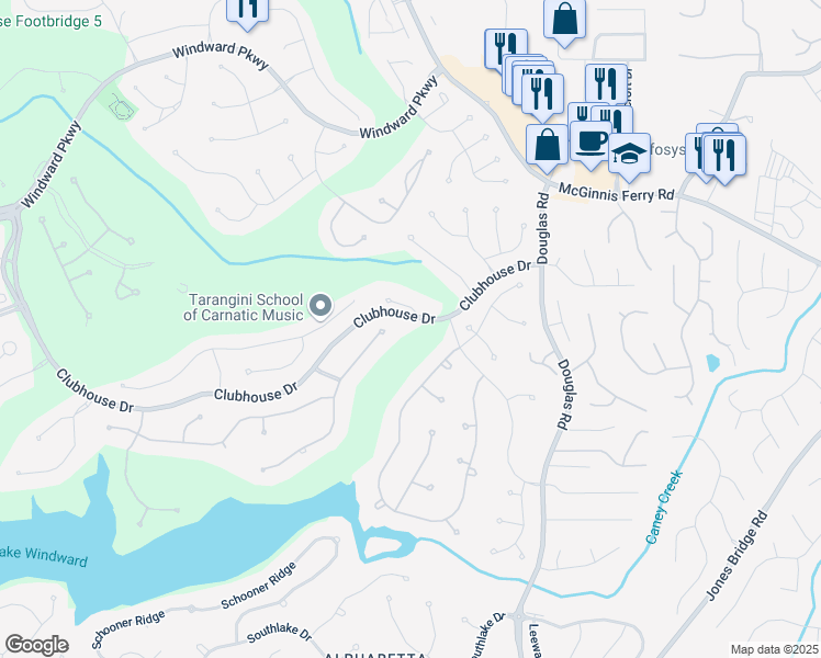 map of restaurants, bars, coffee shops, grocery stores, and more near 2120 Blackheath Trace in Alpharetta