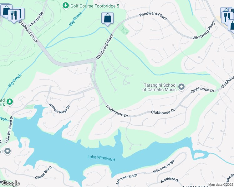 map of restaurants, bars, coffee shops, grocery stores, and more near 290 Ardsley Lane in Alpharetta