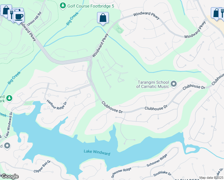 map of restaurants, bars, coffee shops, grocery stores, and more near 290 Ardsley Lane in Alpharetta