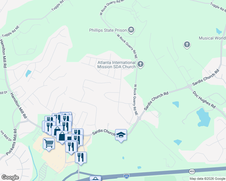 map of restaurants, bars, coffee shops, grocery stores, and more near 3707 Woodoats Circle in Buford