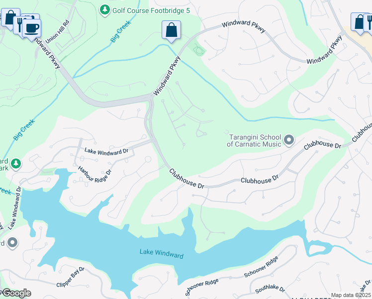 map of restaurants, bars, coffee shops, grocery stores, and more near 290 Ardsley Lane in Alpharetta
