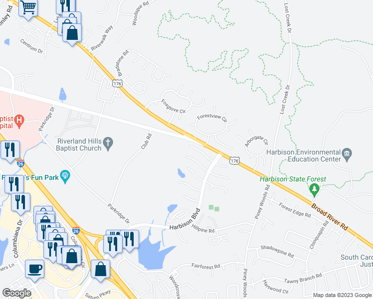 map of restaurants, bars, coffee shops, grocery stores, and more near 58 Westfern Court in Columbia
