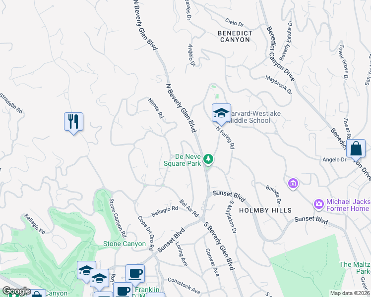 map of restaurants, bars, coffee shops, grocery stores, and more near 414 Saint Pierre Road in Los Angeles