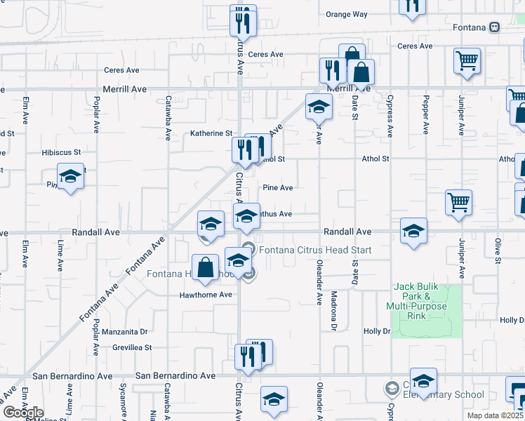 map of restaurants, bars, coffee shops, grocery stores, and more near 16164 Dianthus Avenue in Fontana