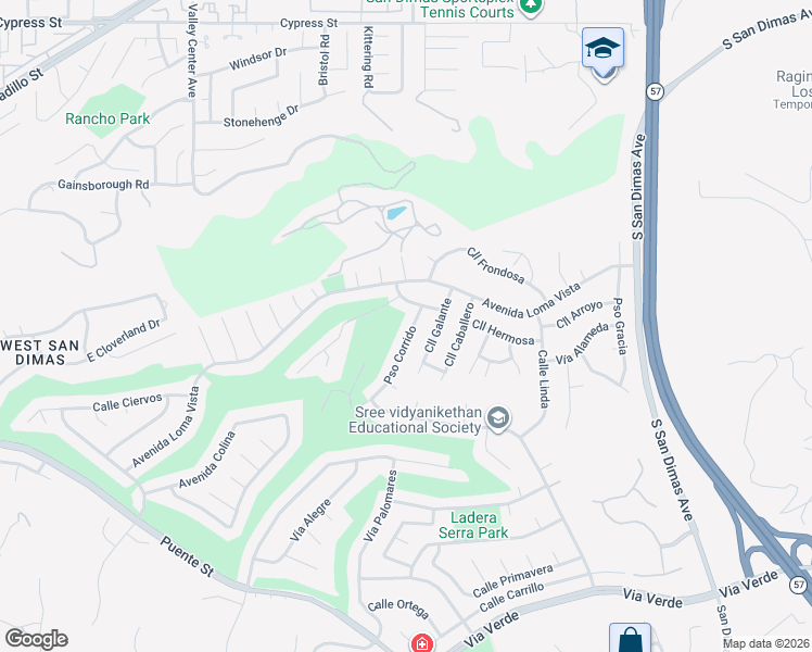 map of restaurants, bars, coffee shops, grocery stores, and more near 1323 Paseo Corrido in San Dimas