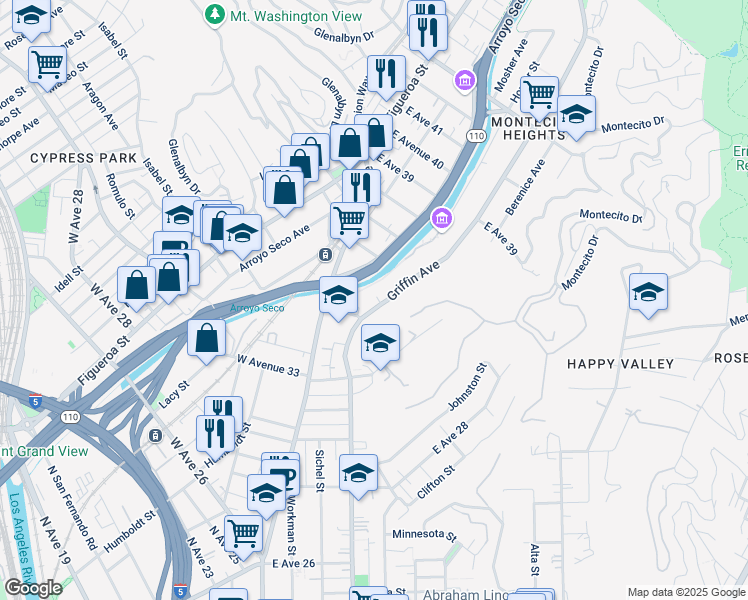 map of restaurants, bars, coffee shops, grocery stores, and more near 3537 Griffin Avenue in Los Angeles