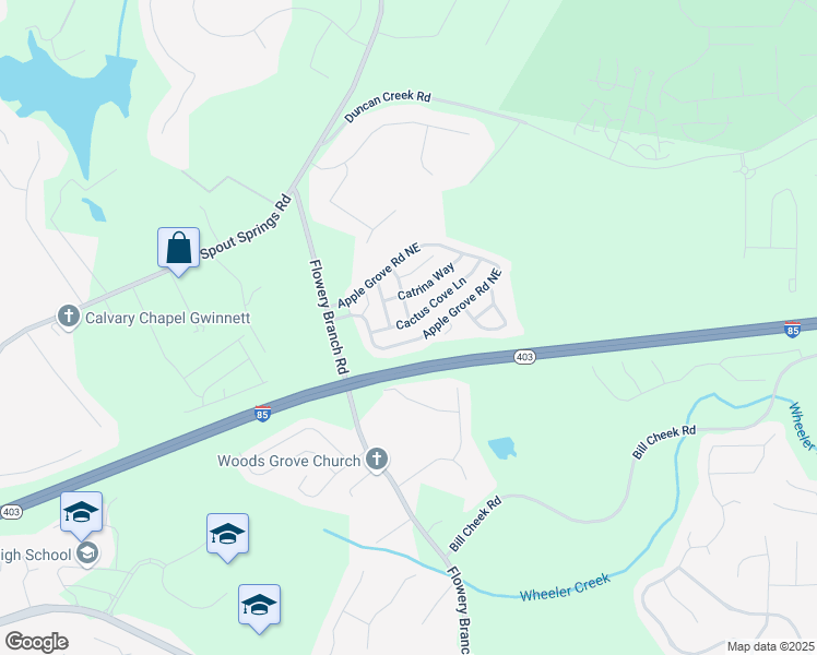 map of restaurants, bars, coffee shops, grocery stores, and more near 5135 Cactus Cove Lane in Buford