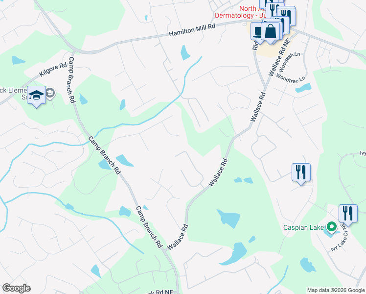 map of restaurants, bars, coffee shops, grocery stores, and more near 3248 Aberrone Place in Buford
