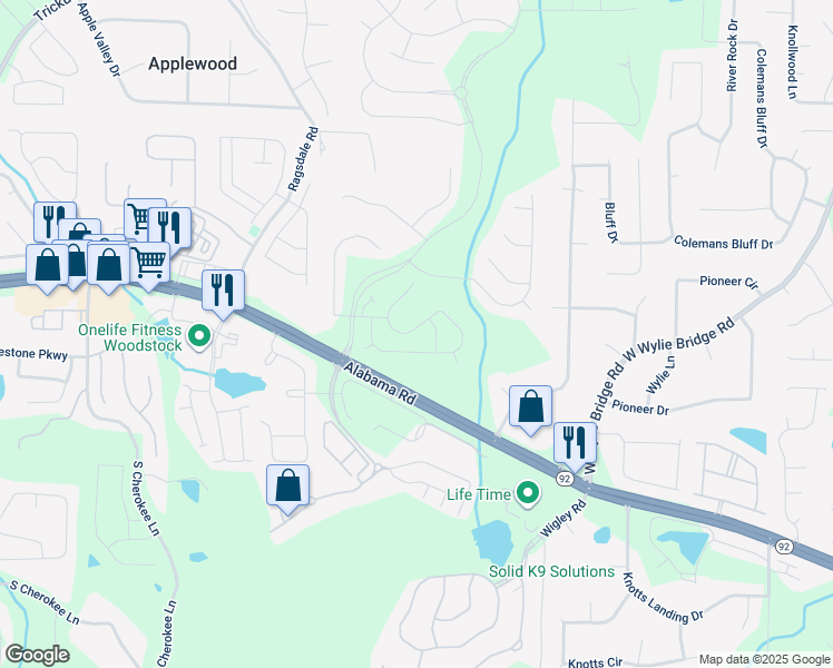map of restaurants, bars, coffee shops, grocery stores, and more near 258 Balaban Circle in Woodstock